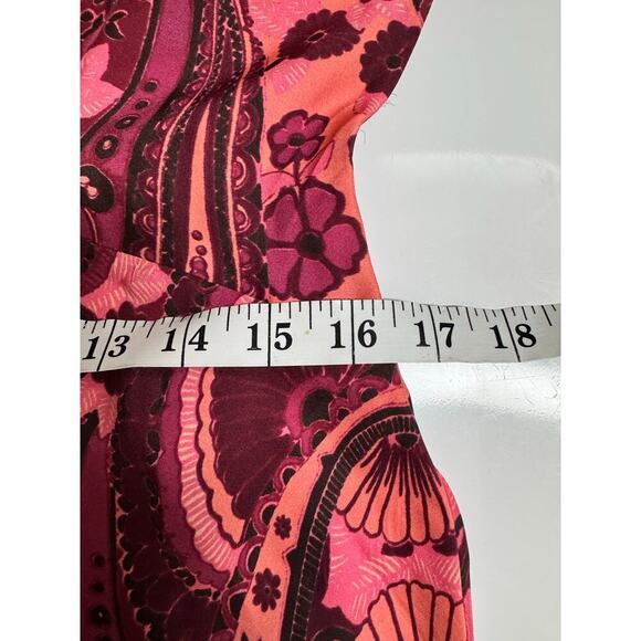 Figue NWT Pink Paisley Floral Satin Slip Dres s Sz Medium Spaghetti Strap - Picture 7 of 11